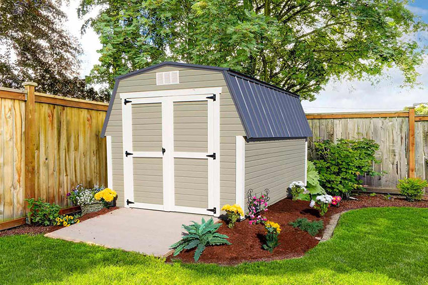 <li>Wild Grasses color Dutchlap siding,
Navajo White color Trim,
Charcoal color Roof,
Wooden Double Doors</li>